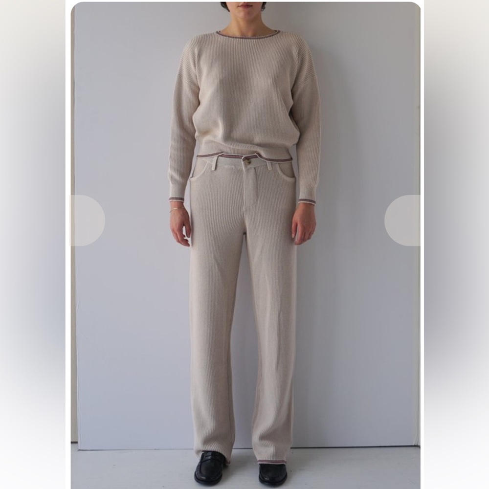Still Here New York Knit Childhood Pant in bone relaxed straight leg size xs